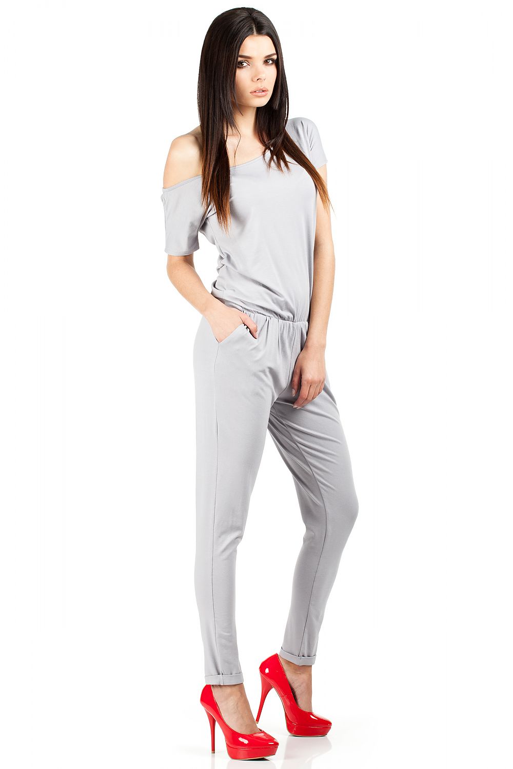 Jumpsuit - Moe til dame fra MS StyleHaven, laget av Viskose, farge Grå, størrelse M, med short ermer, perfekt til casual; dress
