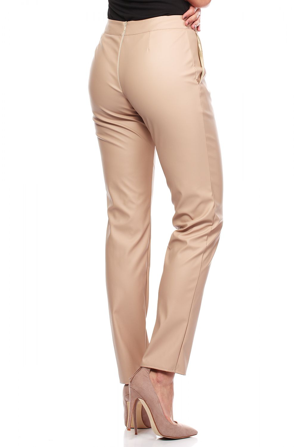 Tubebukser i Øko-skinn til dame fra MS StyleHaven, laget av polyester; faux-leather, farge beige, størrelse L, med sleeveless ermer, perfekt til casual; dress