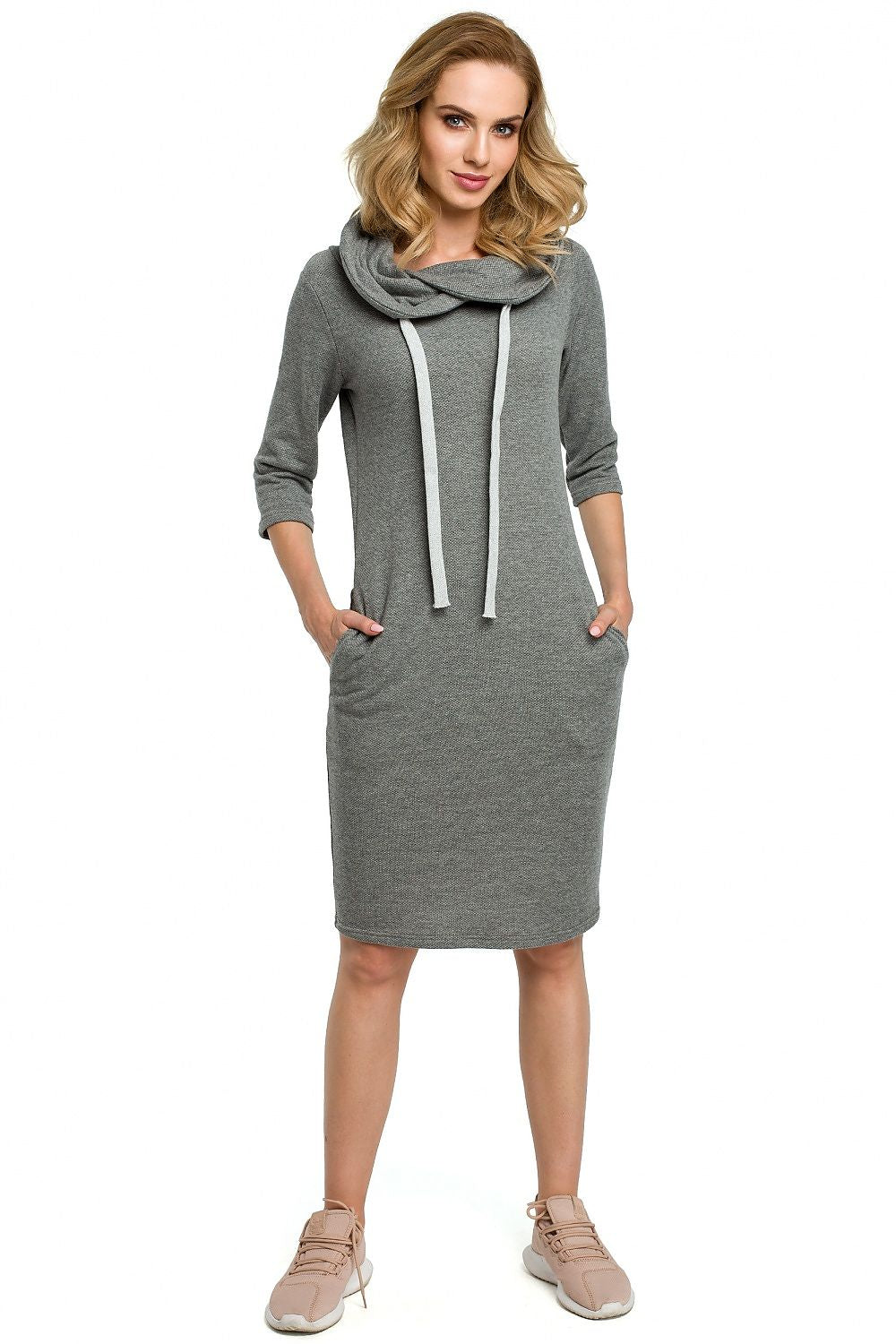 Strikke Dagkjole Moe til dame fra MS StyleHaven, laget av Bomull; polyester, farge Grå, størrelse s, med 45720 ermer, knee lengde, kjolestil sweater, perfekt til casual; dress