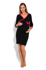 Elegant Touch Nattskjorte til gravide - PeeKaBoo til dame fra MS StyleHaven, laget av Viskose; Elastan, farge Svart, størrelse L/XL, med long; cap ermer, perfekt til casual; dress