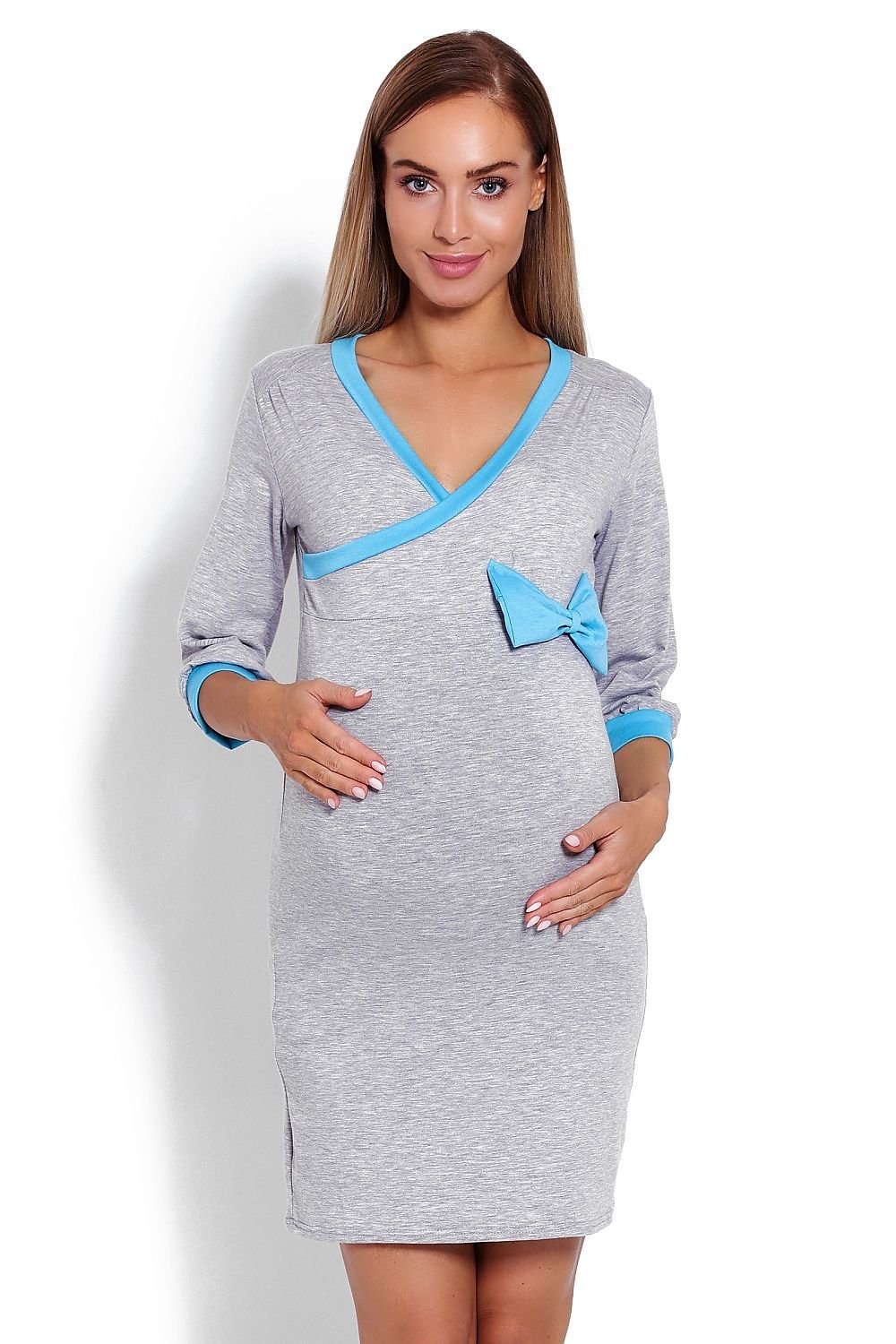 Elegant Touch Nattskjorte til gravide - PeeKaBoo til dame fra MS StyleHaven, laget av Viskose; Elastan, farge Grå, størrelse S/M, med long; cap ermer, perfekt til casual; dress
