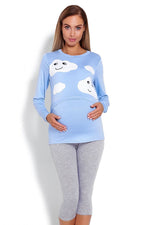 Maternity & Nursing Pyjamas - PeeKaBoo til dame fra MS StyleHaven, laget av Viskose; Elastan, farge Blå, størrelse S/M, med long; cap ermer, perfekt til casual; dress