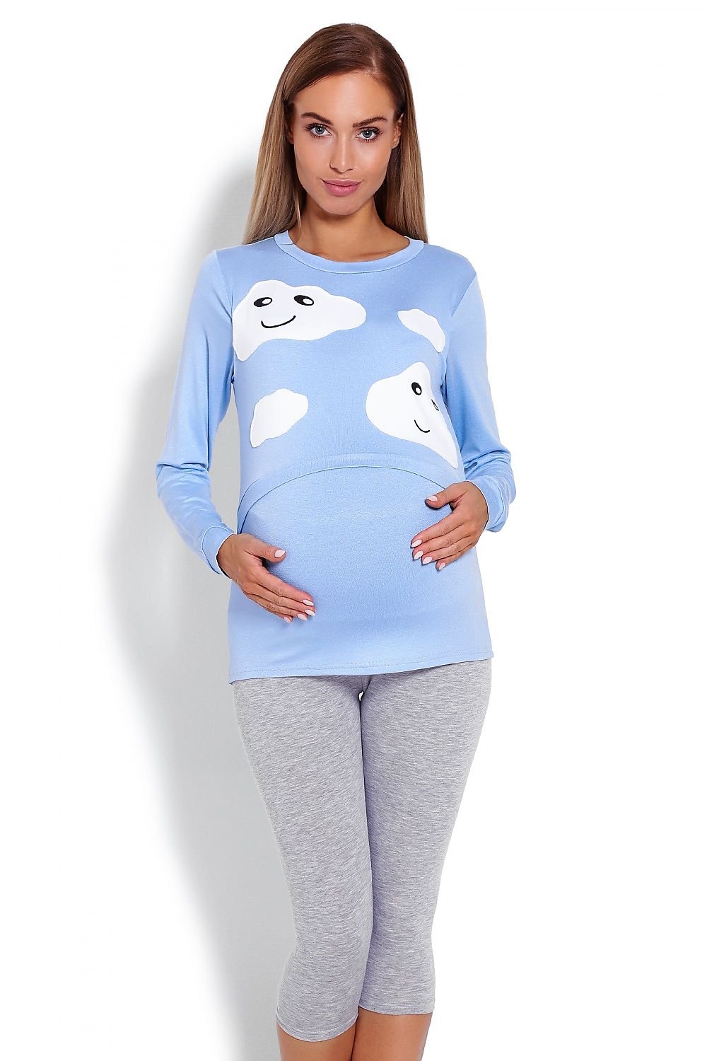 Maternity & Nursing Pyjamas - PeeKaBoo til dame fra MS StyleHaven, laget av Viskose; Elastan, farge Blå, størrelse S/M, med long; cap ermer, perfekt til casual; dress