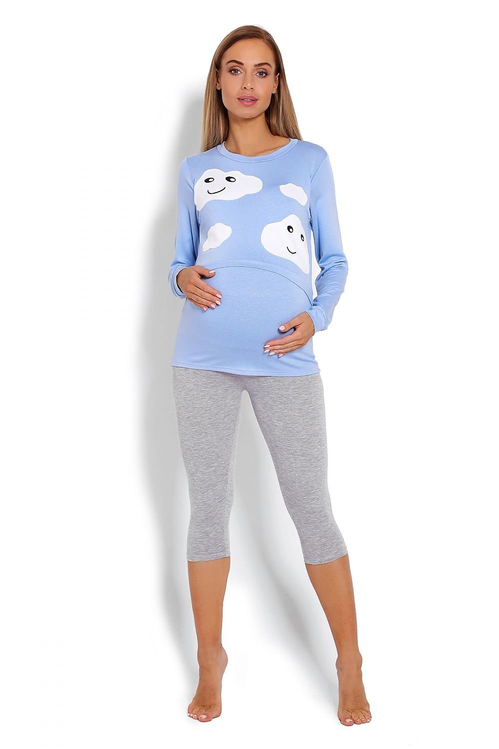 Maternity & Nursing Pyjamas - PeeKaBoo til dame fra MS StyleHaven, laget av Viskose; Elastan, farge Blå, størrelse L/XL, med long; cap ermer, perfekt til casual; dress