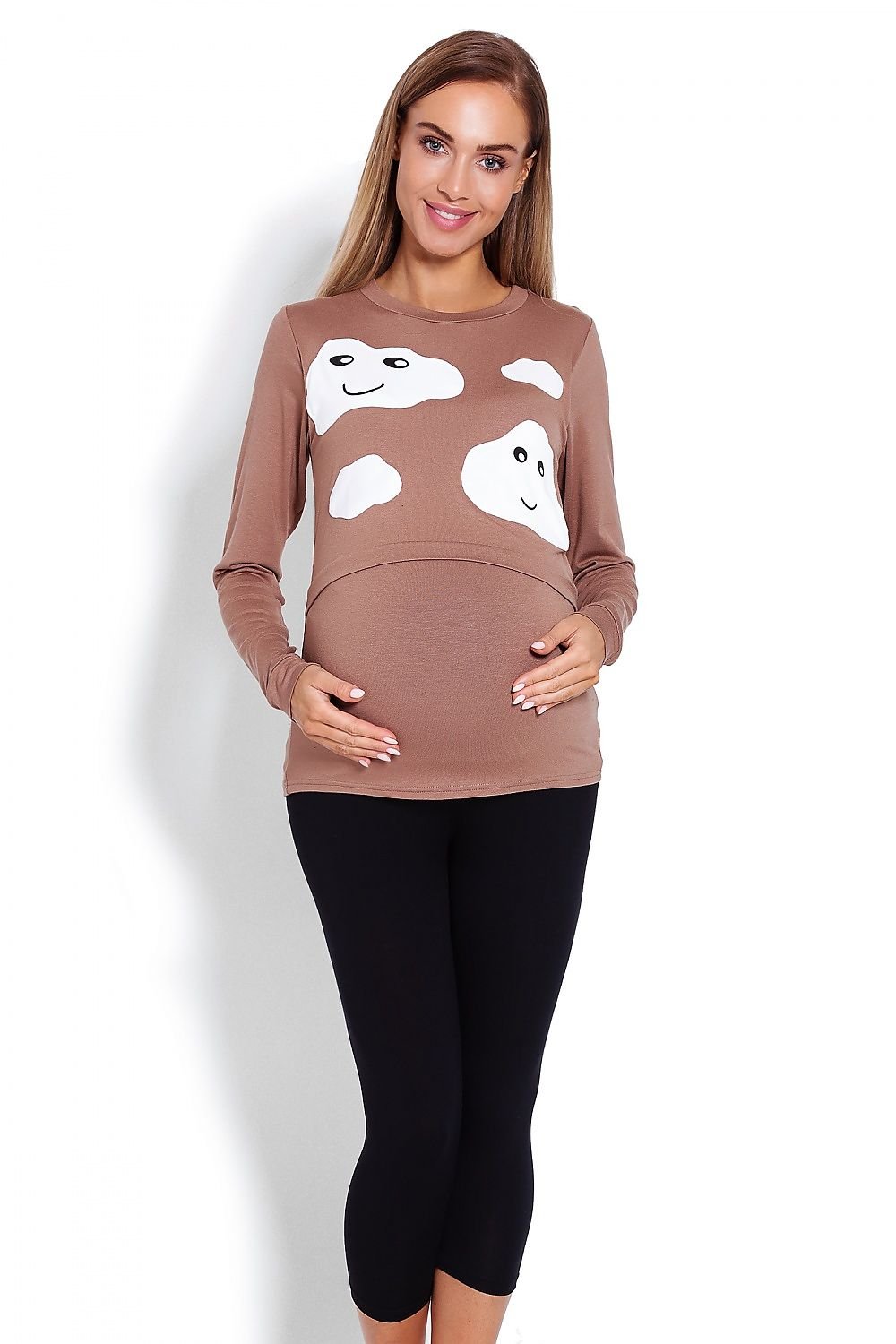 Maternity & Nursing Pyjamas - PeeKaBoo til dame fra MS StyleHaven, laget av Viskose; Elastan, farge beige, størrelse S/M, med long; cap ermer, perfekt til casual; dress