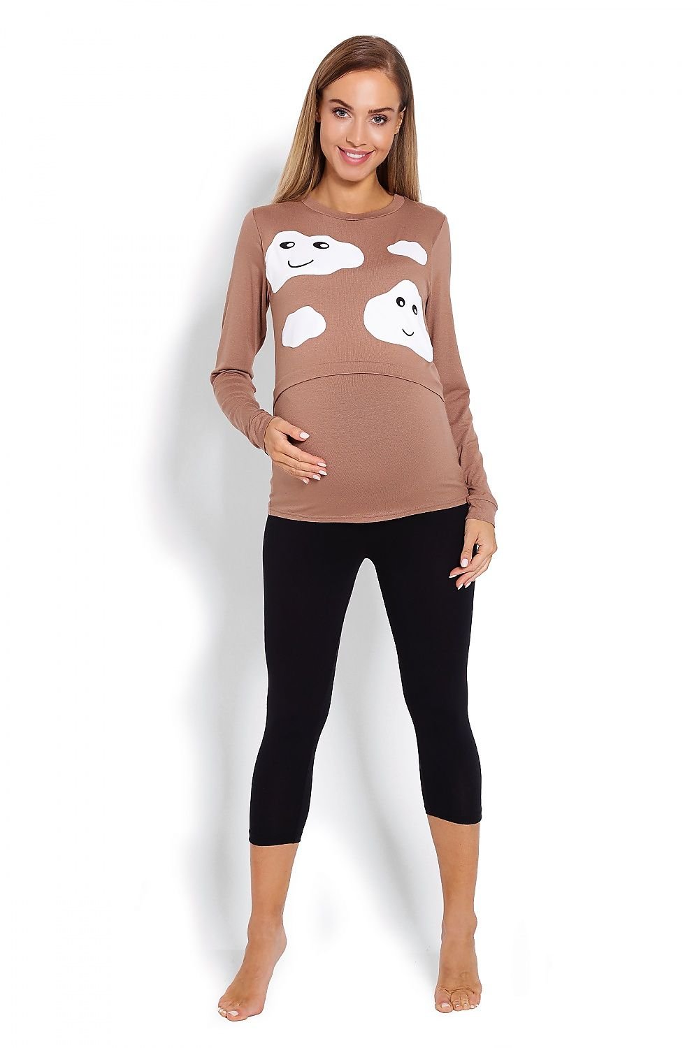 Maternity & Nursing Pyjamas - PeeKaBoo til dame fra MS StyleHaven, laget av Viskose; Elastan, farge beige, størrelse L/XL, med long; cap ermer, perfekt til casual; dress