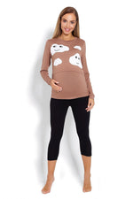 Maternity & Nursing Pyjamas - PeeKaBoo til dame fra MS StyleHaven, laget av Viskose; Elastan, farge beige, størrelse L/XL, med long; cap ermer, perfekt til casual; dress
