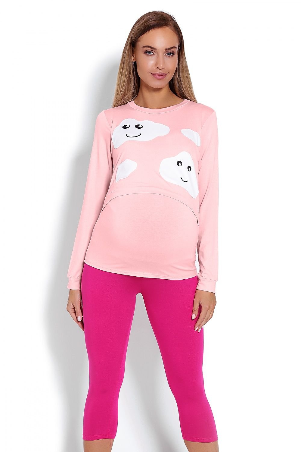 Maternity & Nursing Pyjamas - PeeKaBoo til dame fra MS StyleHaven, laget av Viskose; Elastan, farge Rosa, størrelse S/M, med long; cap ermer, perfekt til casual; dress