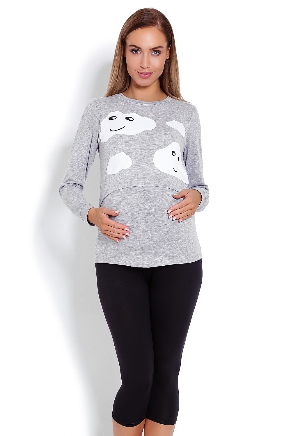 Maternity & Nursing Pyjamas - PeeKaBoo til dame fra MS StyleHaven, laget av Viskose; Elastan, farge Grå, størrelse S/M, med long; cap ermer, perfekt til casual; dress