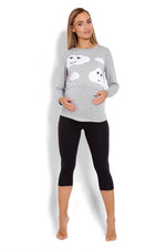 Maternity & Nursing Pyjamas - PeeKaBoo til dame fra MS StyleHaven, laget av Viskose; Elastan, farge Grå, størrelse L/XL, med long; cap ermer, perfekt til casual; dress