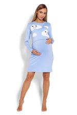 Cloudy Nattskjorte til gravide - PeeKaBoo til dame fra MS StyleHaven, laget av Viskose; Elastan, farge Blå, størrelse L/XL, med long; cap ermer, perfekt til casual; dress