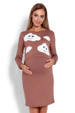Cloudy Nattskjorte til gravide - PeeKaBoo til dame fra MS StyleHaven, laget av Viskose; Elastan, farge beige, størrelse S/M, med long; cap ermer, perfekt til casual; dress