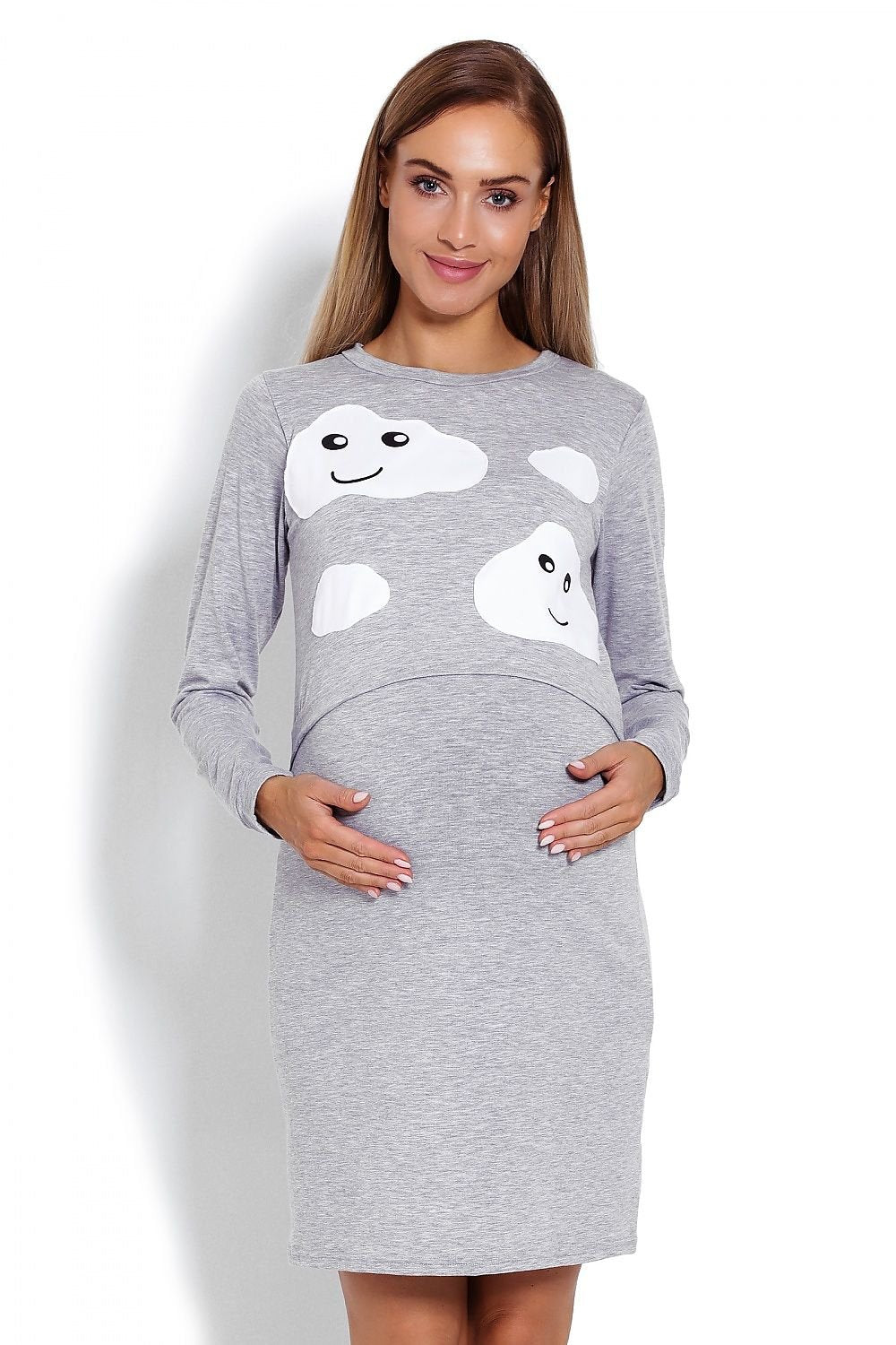 Cloudy Nattskjorte til gravide - PeeKaBoo til dame fra MS StyleHaven, laget av Viskose; Elastan, farge Grå, størrelse S/M, med long; cap ermer, perfekt til casual; dress