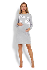 Cloudy Nattskjorte til gravide - PeeKaBoo til dame fra MS StyleHaven, laget av Viskose; Elastan, farge Grå, størrelse L/XL, med long; cap ermer, perfekt til casual; dress