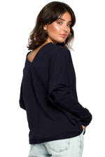 Løstsittende drapert genser - BeWear til dame fra MS StyleHaven, laget av Bomull, farge Marineblå, størrelse 2XL/3XL, med long ermer, perfekt til dress