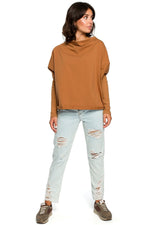 Løstsittende drapert genser - BeWear til dame fra MS StyleHaven, laget av Bomull, farge Brun, størrelse L/XL, med long ermer, perfekt til dress