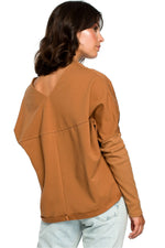 Løstsittende drapert genser - BeWear til dame fra MS StyleHaven, laget av Bomull, farge Brun, størrelse 2XL/3XL, med long ermer, perfekt til dress