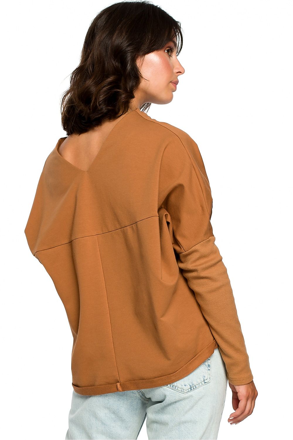 Løstsittende drapert genser - BeWear til dame fra MS StyleHaven, laget av Bomull, farge Brun, størrelse 2XL/3XL, med long ermer, perfekt til dress