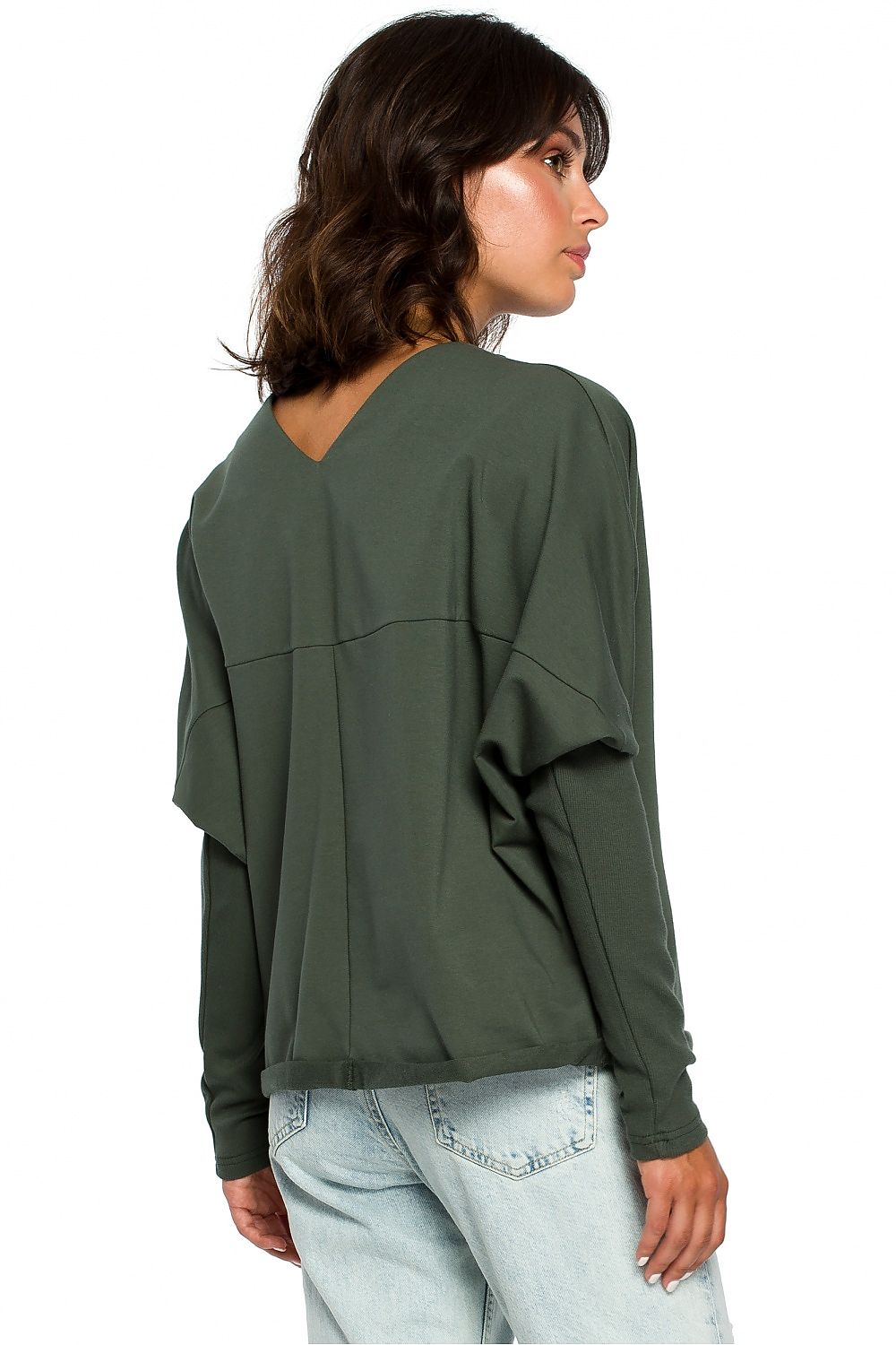 Løstsittende drapert genser - BeWear til dame fra MS StyleHaven, laget av Bomull, farge Grønn, størrelse 2XL/3XL, med long ermer, perfekt til dress