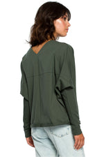 Løstsittende drapert genser - BeWear til dame fra MS StyleHaven, laget av Bomull, farge Grønn, størrelse 2XL/3XL, med long ermer, perfekt til dress
