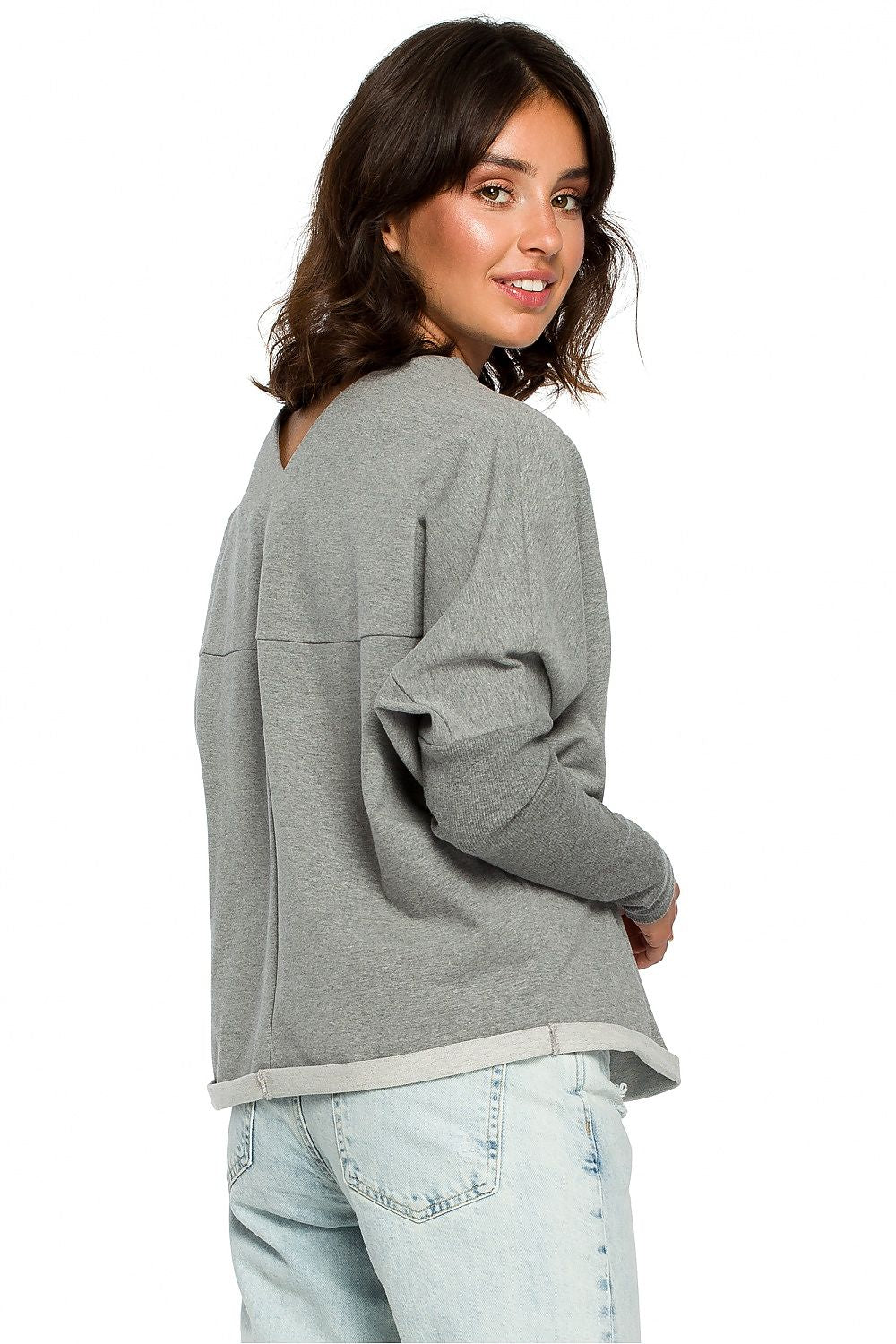 Løstsittende drapert genser - BeWear til dame fra MS StyleHaven, laget av Bomull, farge Grå, størrelse 2XL/3XL, med long ermer, perfekt til dress