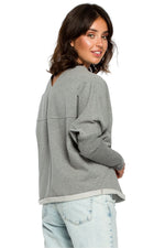 Løstsittende drapert genser - BeWear til dame fra MS StyleHaven, laget av Bomull, farge Grå, størrelse 2XL/3XL, med long ermer, perfekt til dress