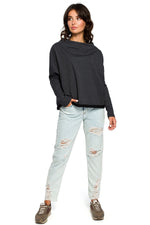 Løstsittende drapert genser - BeWear til dame fra MS StyleHaven, laget av Bomull, farge Grå 2, størrelse L/XL, med long ermer, perfekt til dress