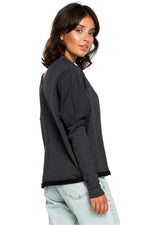 Løstsittende drapert genser - BeWear til dame fra MS StyleHaven, laget av Bomull, farge Grå 2, størrelse 2XL/3XL, med long ermer, perfekt til dress