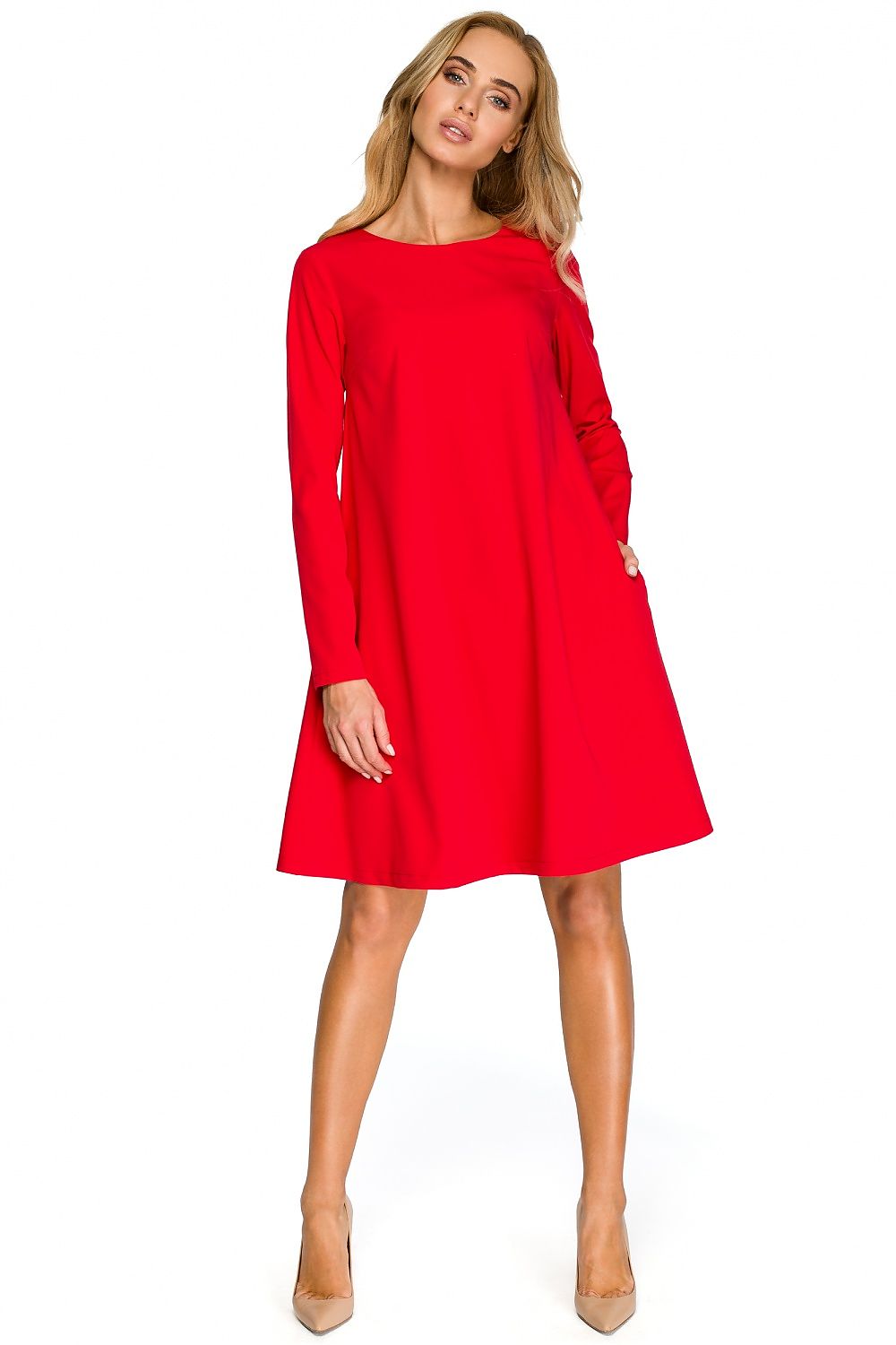Cocktailkjole Stylove til dame fra MS StyleHaven, laget av polyester; Viskose, farge Rød, størrelse s, med long ermer, midi; knee lengde, kjolestil a-line, perfekt til dress