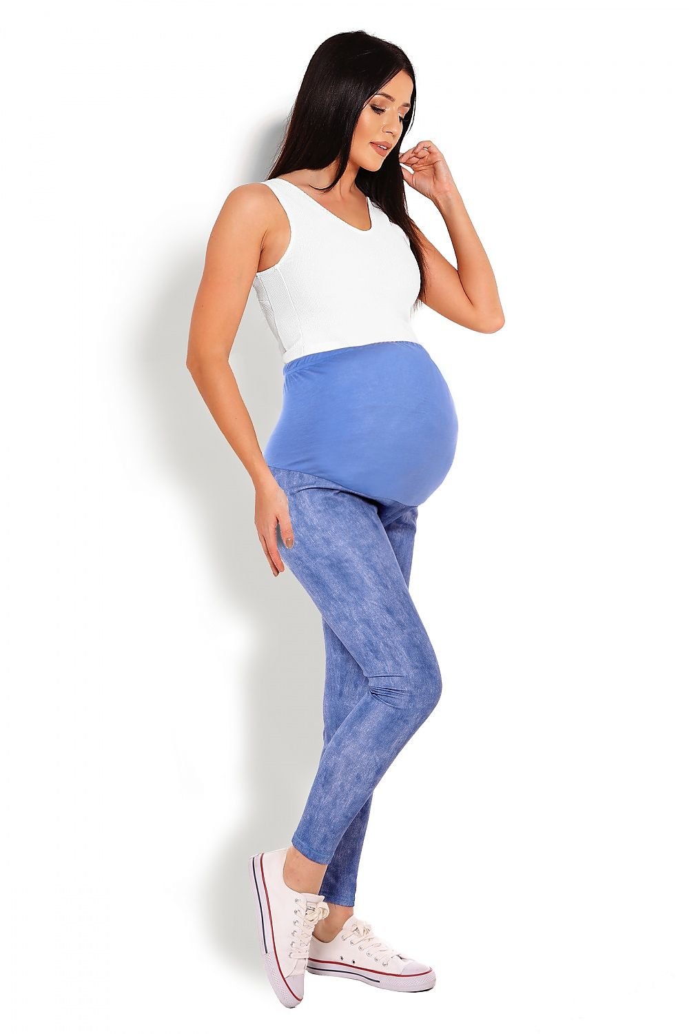 Gravid Leggings fra PeeKaBoo til dame fra MS StyleHaven, laget av polyester; Viskose, farge Blå, størrelse S/M, med long; cap ermer, bukselengde long, perfekt til casual; dress