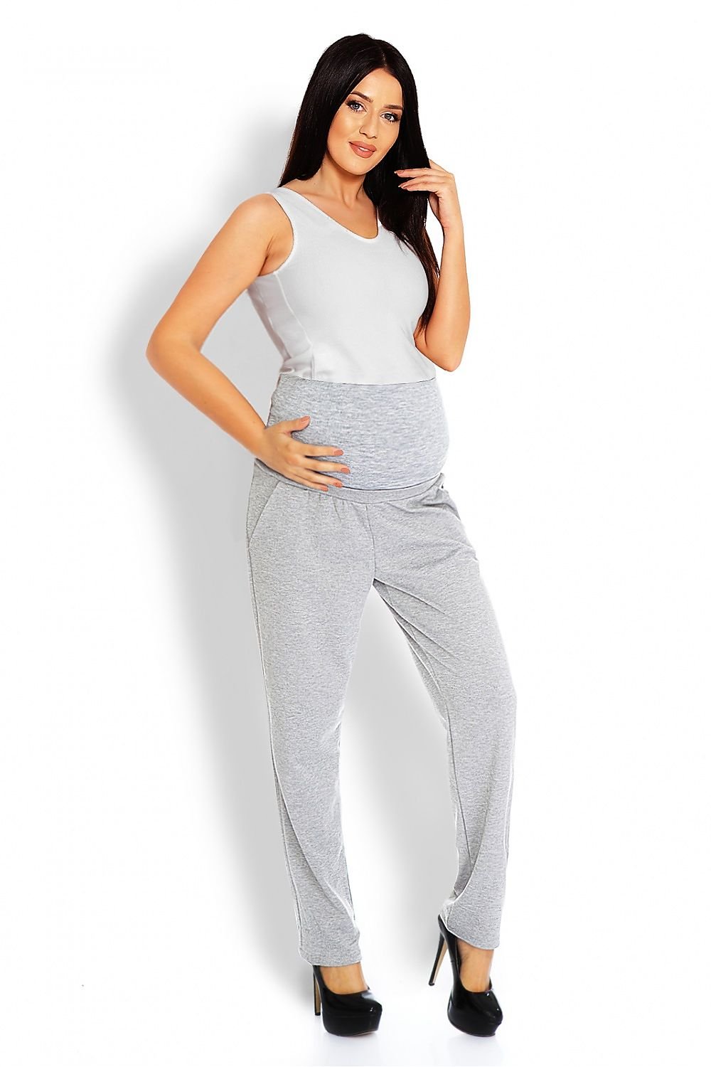Comfort Maternity Pants fra PeeKaBoo til dame fra MS StyleHaven, laget av Viskose; Elastan; polyester, farge Grå, størrelse S/M, med sleeveless ermer, bukselengde long, perfekt til casual; dress