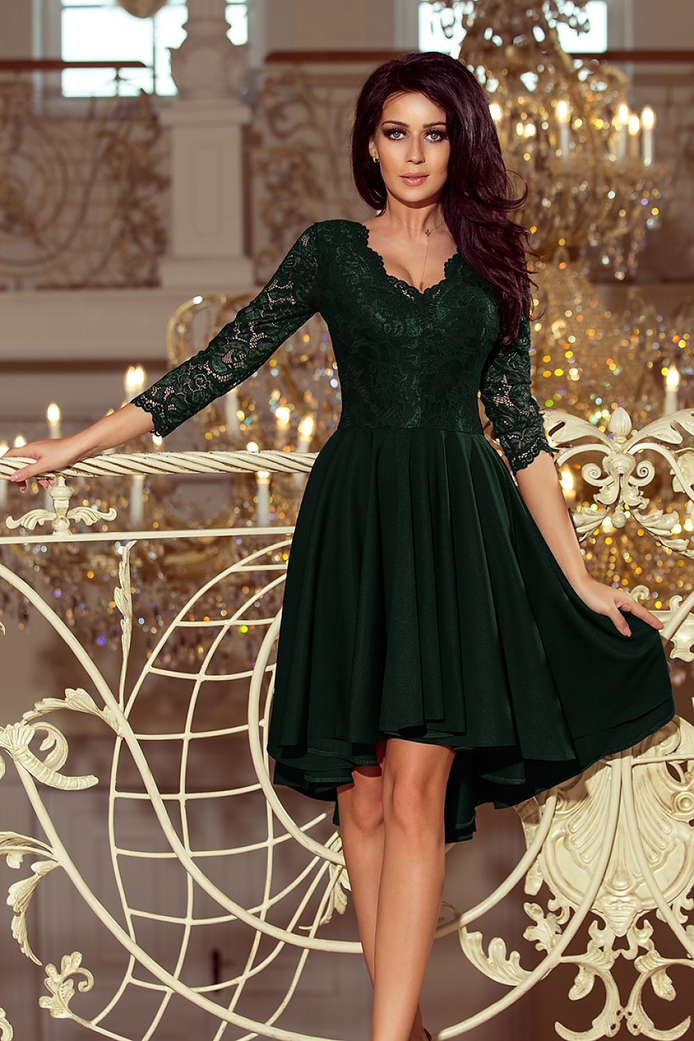Nicolle asymmetrisk blondekjole – elegant og flytende kjole for spesielle anledninger til dame fra MS StyleHaven, laget av Viskose; polyester, farge Marineblå, størrelse XL, med 3-4; long ermer, perfekt til casual; dress