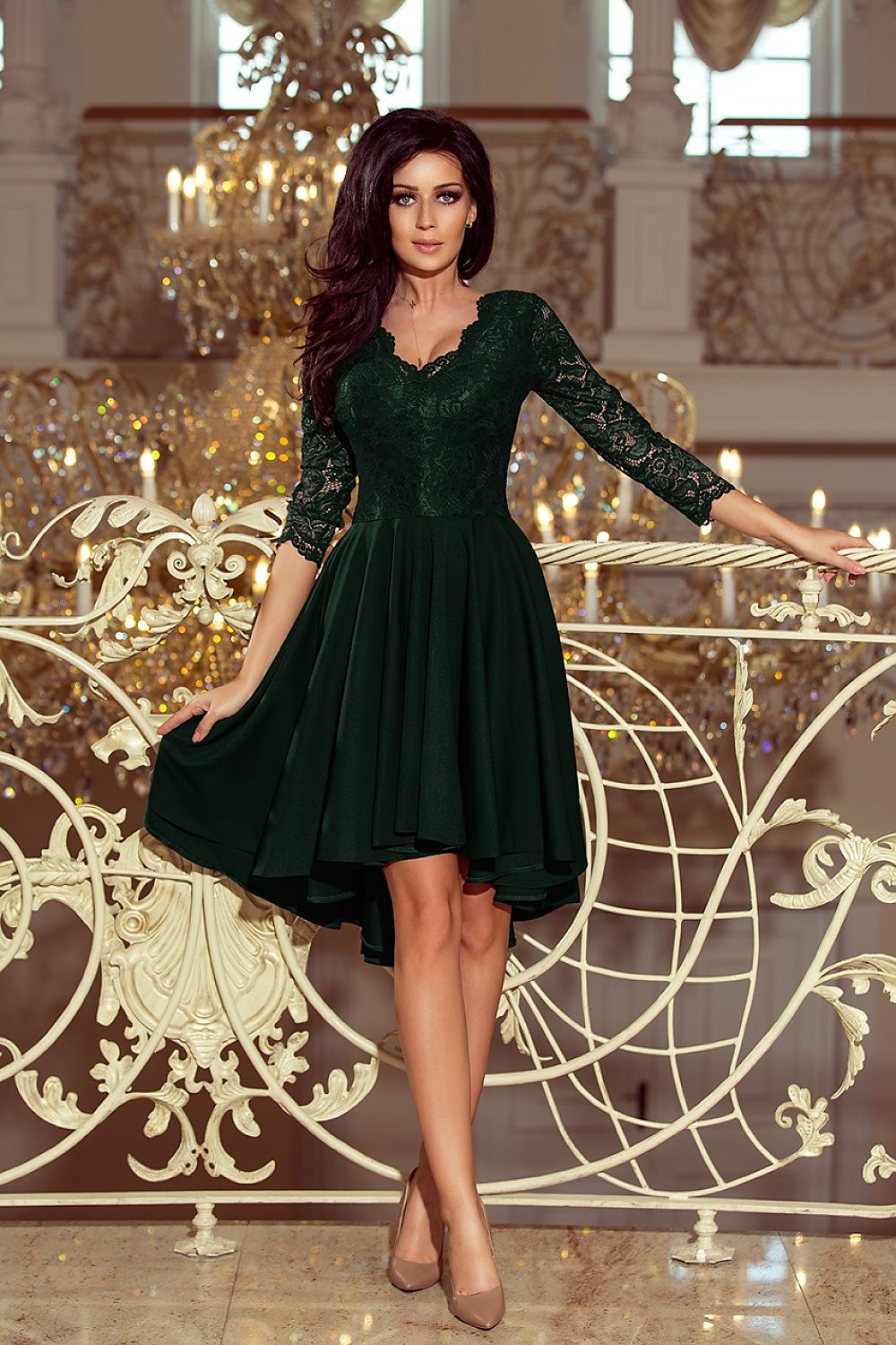 Nicolle asymmetrisk blondekjole – elegant og flytende kjole for spesielle anledninger til dame fra MS StyleHaven, laget av Viskose; polyester, farge Marineblå, størrelse XXL, med 3-4; long ermer, perfekt til casual; dress
