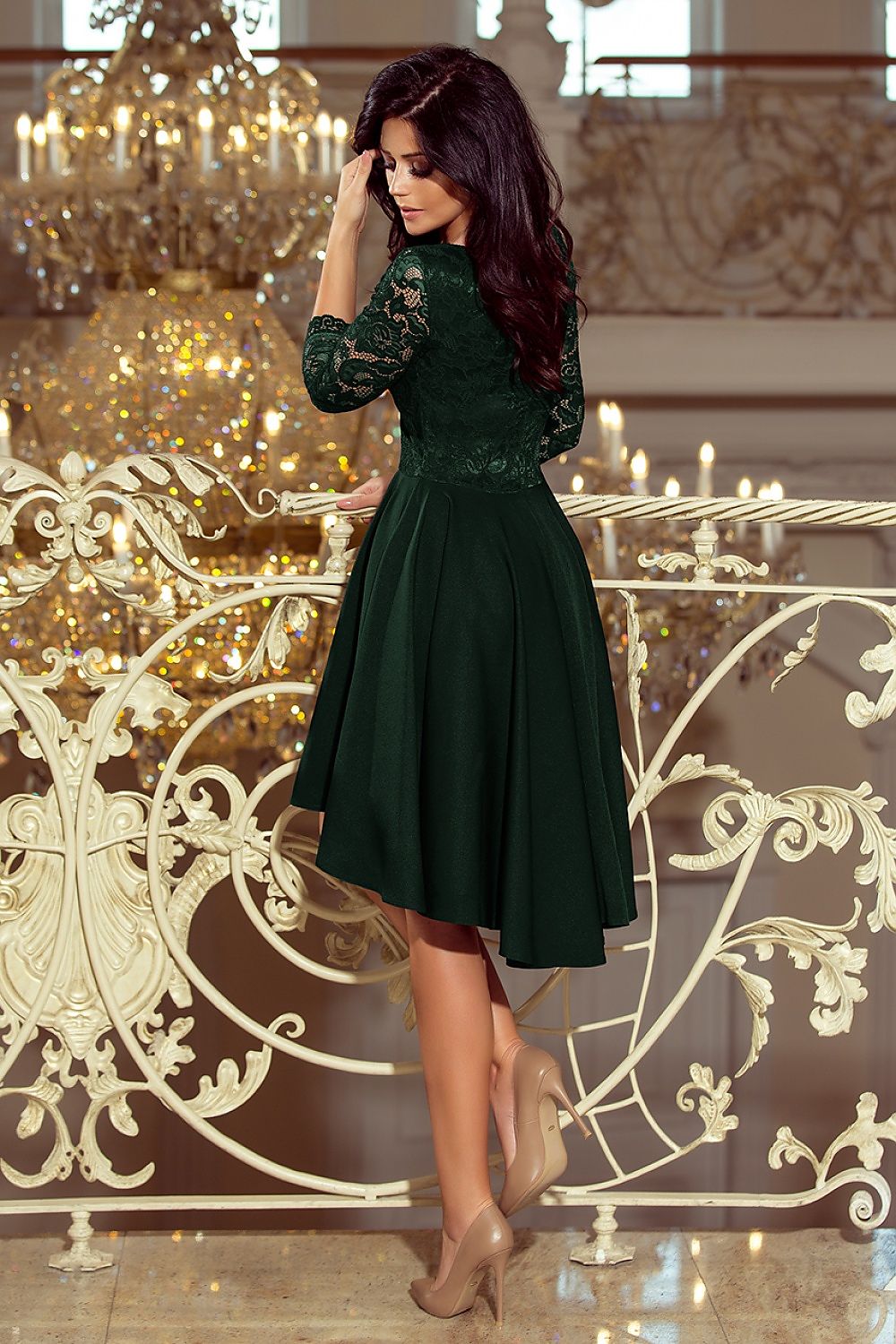 Nicolle asymmetrisk blondekjole – elegant og flytende kjole for spesielle anledninger til dame fra MS StyleHaven, laget av Viskose; polyester, farge Marineblå, størrelse XXXL, med 3-4; long ermer, perfekt til casual; dress