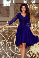 Nicolle asymmetrisk blondekjole – elegant og flytende kjole for spesielle anledninger til dame fra MS StyleHaven, laget av Viskose; polyester, farge Marineblå, størrelse XXXXL, med 3-4; long ermer, perfekt til casual; dress