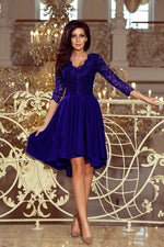 Nicolle asymmetrisk blondekjole – elegant og flytende kjole for spesielle anledninger til dame fra MS StyleHaven, laget av Viskose; polyester, farge Grønn, størrelse S, med 3-4; long ermer, perfekt til casual; dress