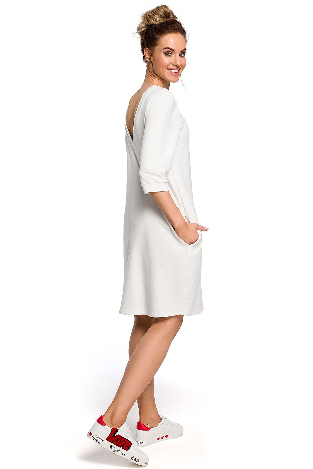 Løs Dagkjole Moe til dame fra MS StyleHaven, laget av Bomull, farge beige, størrelse M, med 45720 ermer, perfekt til casual; dress