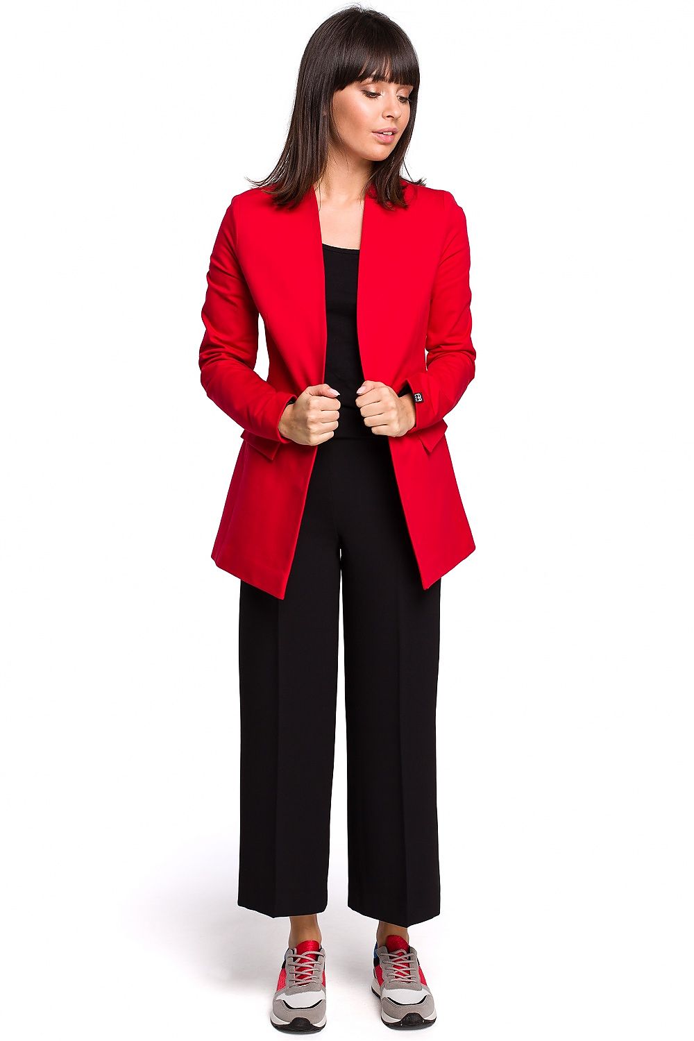 Stretch Bomullsstrikket Blazer / BeWear til dame fra MS StyleHaven, laget av Bomull, farge Rød, størrelse M, med long ermer, perfekt til dress