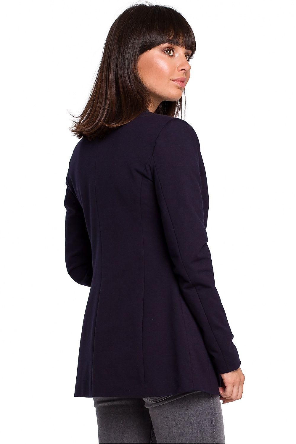 Stretch Bomullsstrikket Blazer / BeWear til dame fra MS StyleHaven, laget av Bomull, farge Marineblå, størrelse s, med long ermer, perfekt til dress