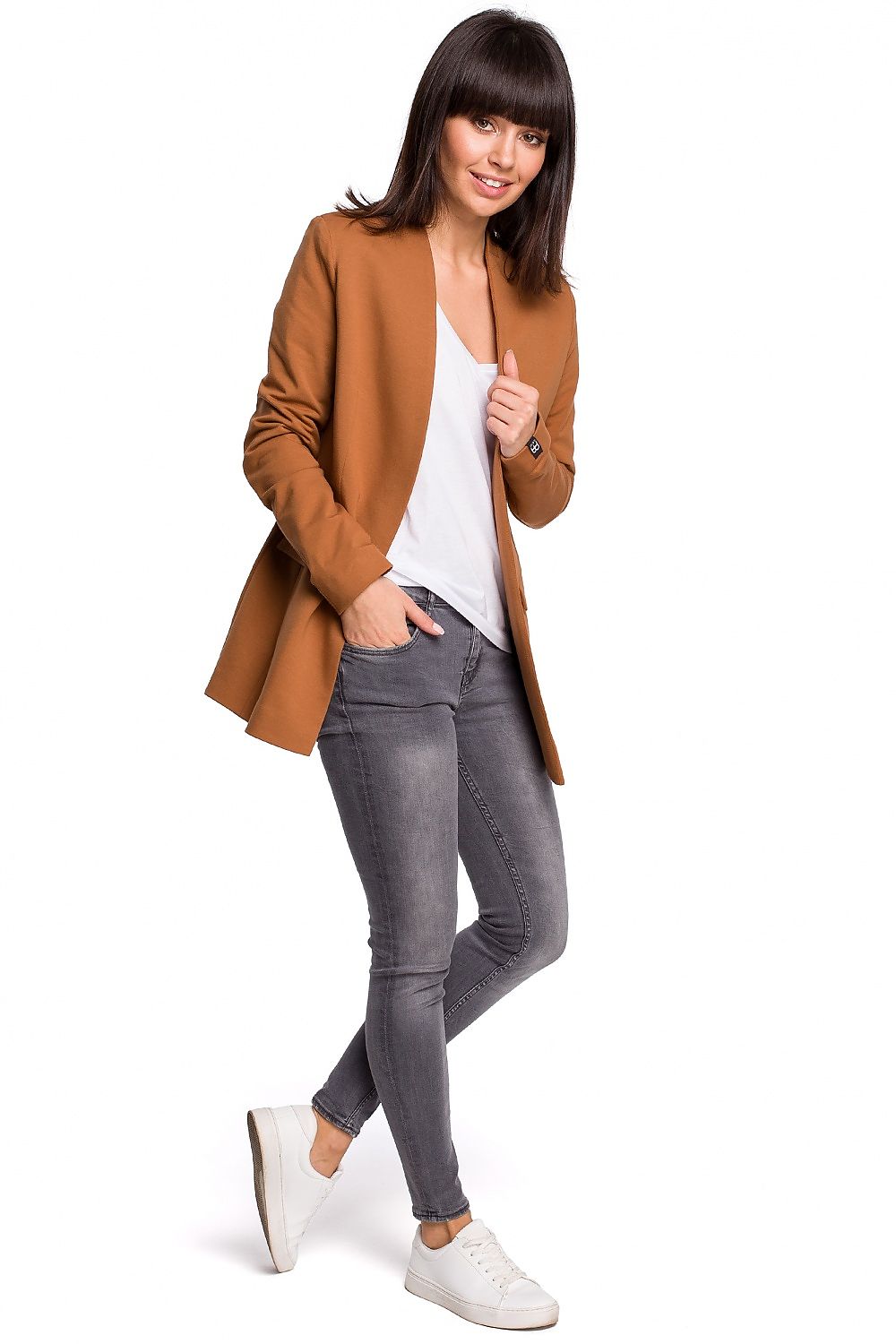 Stretch Bomullsstrikket Blazer / BeWear til dame fra MS StyleHaven, laget av Bomull, farge Marineblå, størrelse L, med long ermer, perfekt til dress