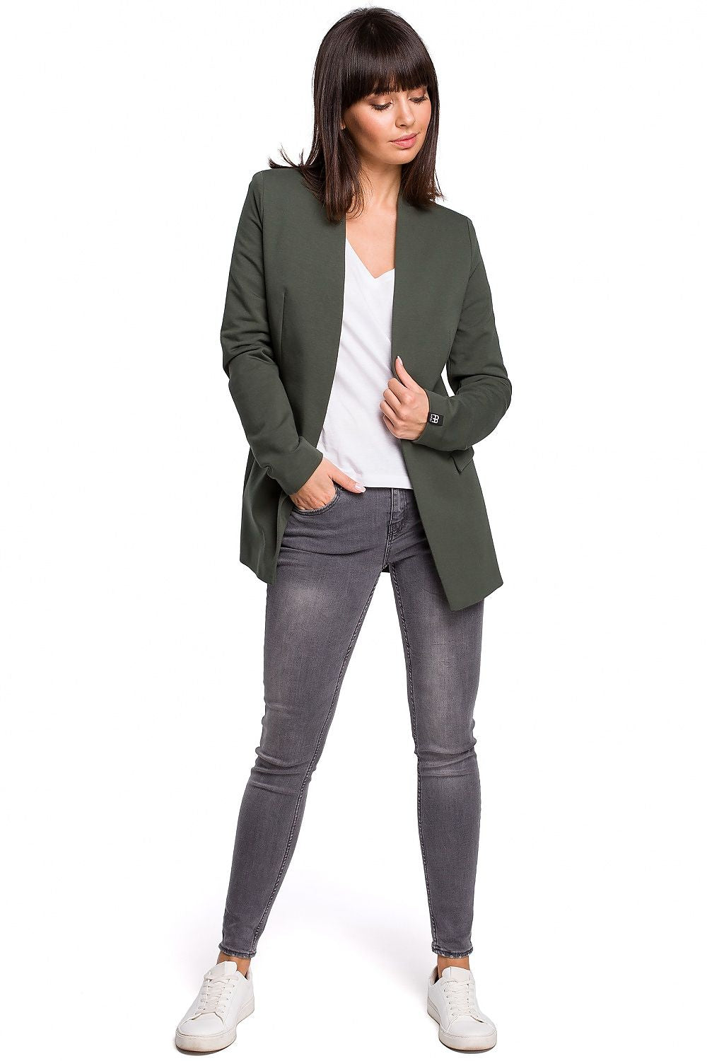 Stretch Bomullsstrikket Blazer / BeWear til dame fra MS StyleHaven, laget av Bomull, farge Brun, størrelse s, med long ermer, perfekt til dress