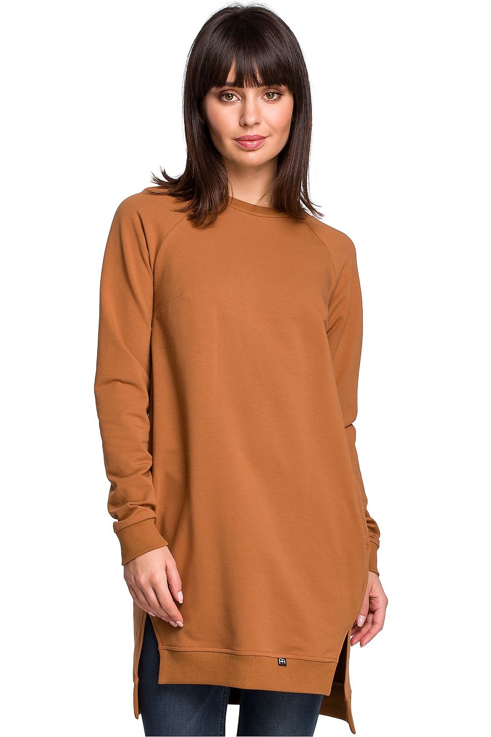 Sweatshirt med sidespalter / Oversize - BeWear til dame fra MS StyleHaven, laget av Bomull, farge Brun, størrelse s, med long ermer, perfekt til dress