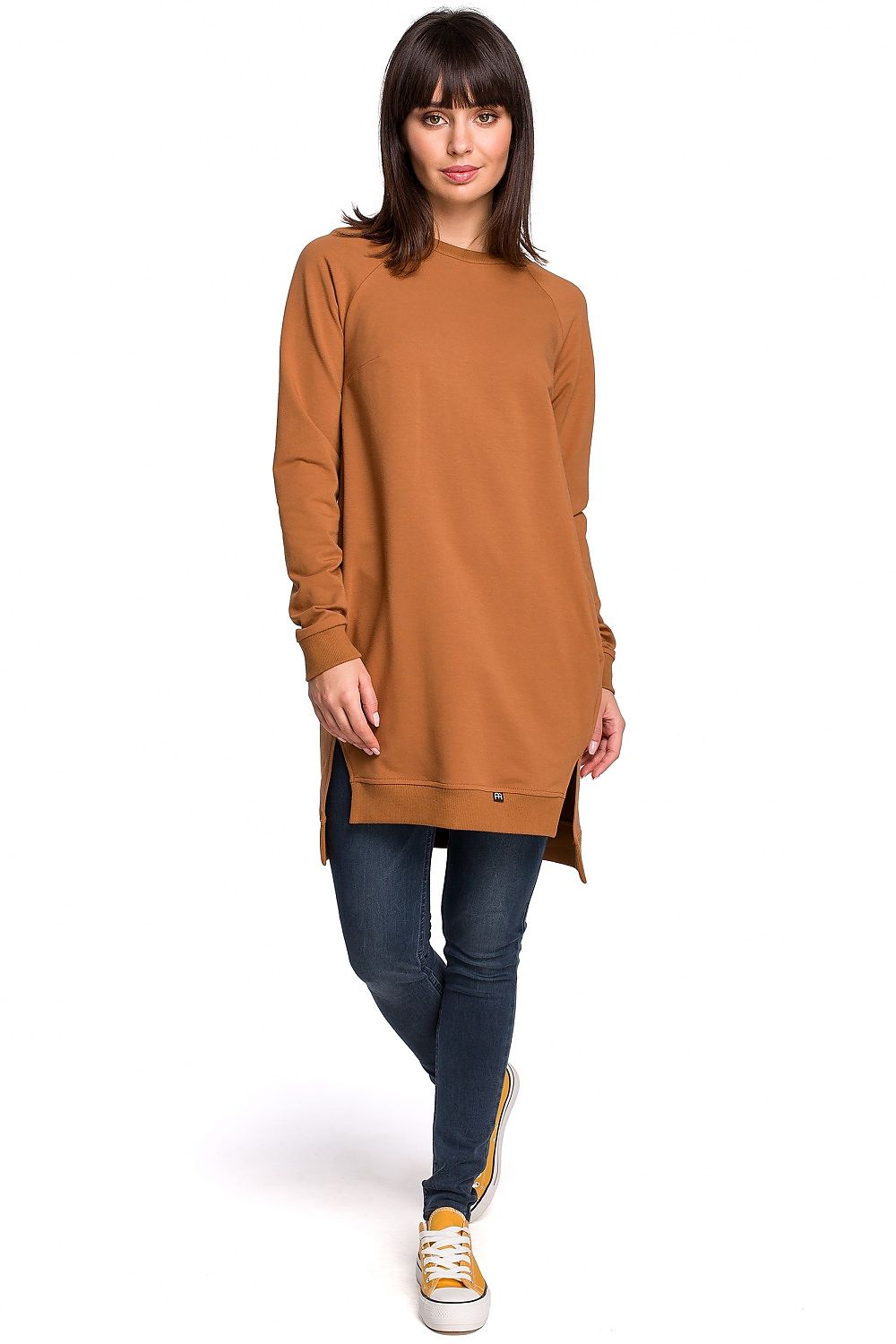 Sweatshirt med sidespalter / Oversize - BeWear til dame fra MS StyleHaven, laget av Bomull, farge Brun, størrelse M, med long ermer, perfekt til dress