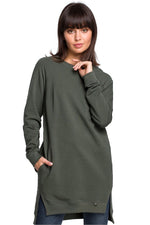 Sweatshirt med sidespalter / Oversize - BeWear til dame fra MS StyleHaven, laget av Bomull, farge Brun, størrelse XL, med long ermer, perfekt til dress