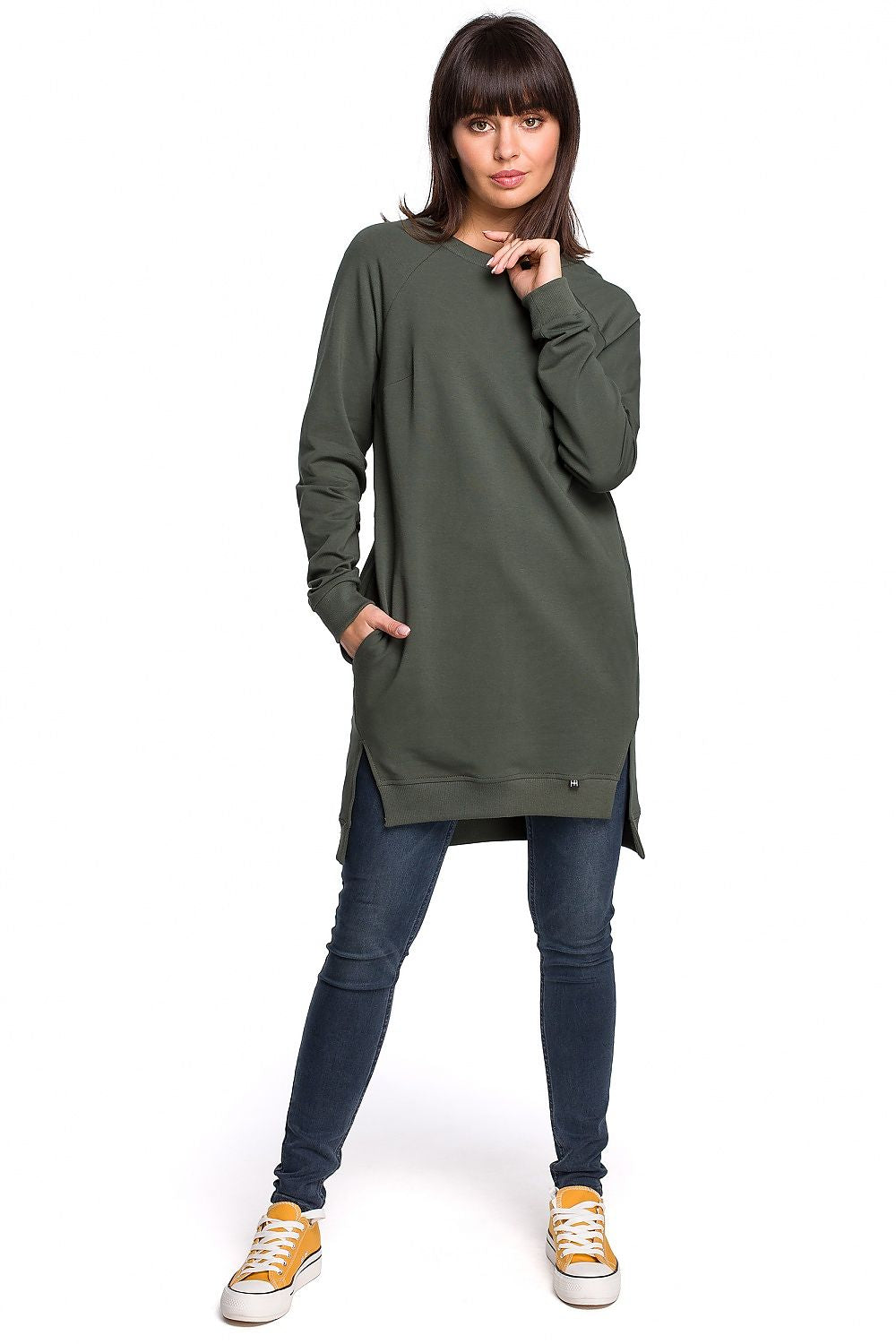 Sweatshirt med sidespalter / Oversize - BeWear til dame fra MS StyleHaven, laget av Bomull, farge Brun, størrelse XXL, med long ermer, perfekt til dress