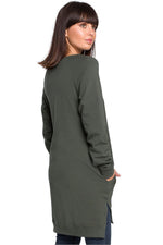 Sweatshirt med sidespalter / Oversize - BeWear til dame fra MS StyleHaven, laget av Bomull, farge Grønn, størrelse s, med long ermer, perfekt til dress