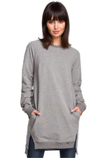 Sweatshirt med sidespalter / Oversize - BeWear til dame fra MS StyleHaven, laget av Bomull, farge Grønn, størrelse M, med long ermer, perfekt til dress