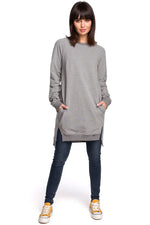 Sweatshirt med sidespalter / Oversize - BeWear til dame fra MS StyleHaven, laget av Bomull, farge Grønn, størrelse L, med long ermer, perfekt til dress