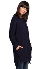 Sweatshirt med sidespalter / Oversize - BeWear til dame fra MS StyleHaven, laget av Bomull, farge Grønn, størrelse XXL, med long ermer, perfekt til dress