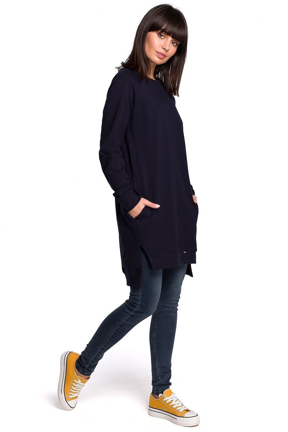 Sweatshirt med sidespalter / Oversize - BeWear til dame fra MS StyleHaven, laget av Bomull, farge Grå, størrelse s, med long ermer, perfekt til dress